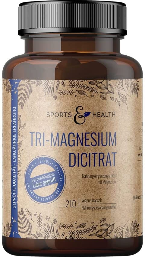Produktbild von CDF Sports & Health Solutions Magnesium Kapseln Als 2250 mg Hochwertiges Tri-Magnesium Dicitrat Davon 360 mg Elementares Magnesium Mit 210 Magnesiumcitrat Kapseln Ohne Zusatzstoffe, Ohne Füllstoffe, Vegan