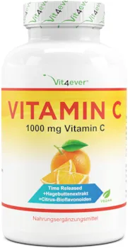 Vit4ever Vitamin C 1000mg - 365 Tabletten im Jahresvorrat - Time Released Effekt - Laborgeprüft - Vitamin C + Hagebuttenextrakt + Citrus-Bioflavonoide - Vegan - Hochdosiert