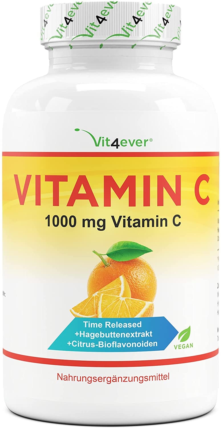 Produktbild von Vit4ever Vitamin C 1000mg - 365 Tabletten im Jahresvorrat - Time Released Effekt - Laborgeprüft - Vitamin C + Hagebuttenextrakt + Citrus-Bioflavonoide - Vegan - Hochdosiert