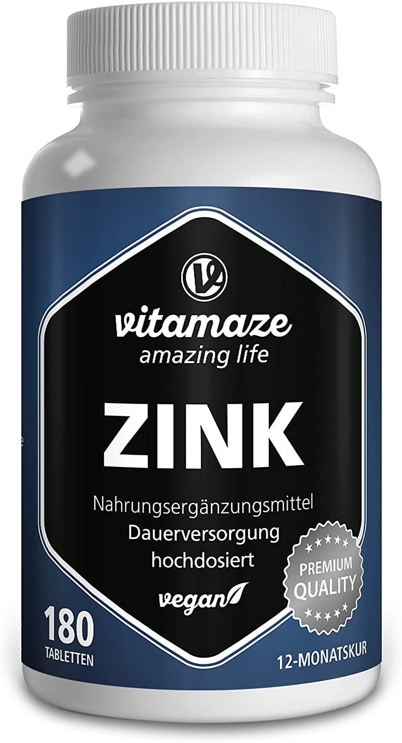 Produktbild von Bewertung Vitamaze amazing life Zink Tabletten hochdosiert 25 mg je Tagesdosis 50 mg pro veganer Tablette für 12 Monate Natürliches Nahrungsergänzungsmittel ohne Zusatzstoffe Made in Germany