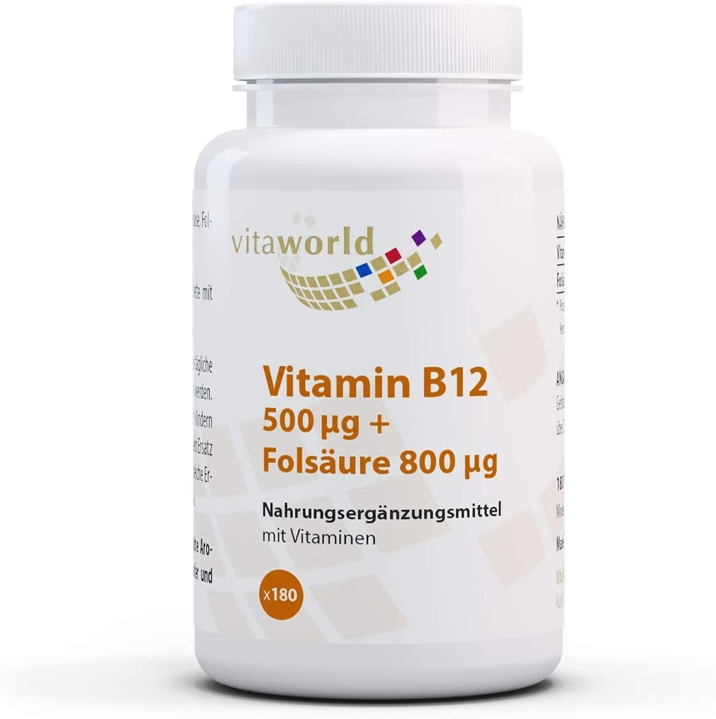 Produktbild von Bewertung Vita World Vitamin B12 500 µg mit Folsäure 800 µg 180 Tabletten vegan und vegetarisch Apotheker-Herstellung