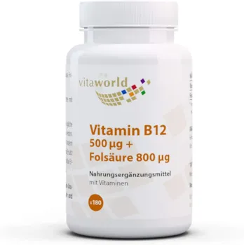Produktbild von Bewertung Vita World Vitamin B12 500 µg mit Folsäure 800 µg 180 Tabletten vegan und vegetarisch Apotheker-Herstellung