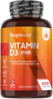 Produktbild von WeightWorld Vitamin D3 Tabletten - 2000 I.E. (1 Tablette/ 2 Tage) - 400 Stück reines Cholecalciferol - Sonnenvitamin D3 für Jung & Alt - Natürliche Inhaltsstoffe - Für Knochen, Zähne, Muskeln & das Immunsystem