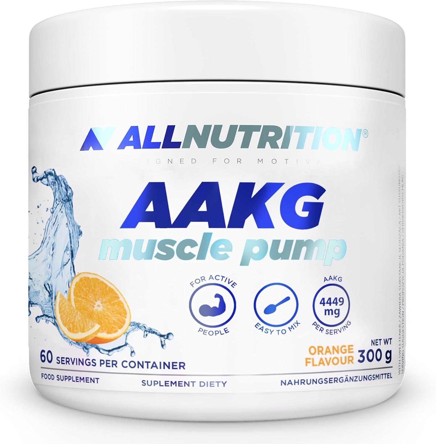 Produktbild von Bewertung ALLNUTRITION AAKG Muscle Pump V2.0 Nahrungsergänzungsmittel Sportler Sauerstoffversorgung Muskelgewebes Zunahme Muskelmasse Arginin-Alpha-Ketoglutarat Taurin Vitamin B1 300g Orange