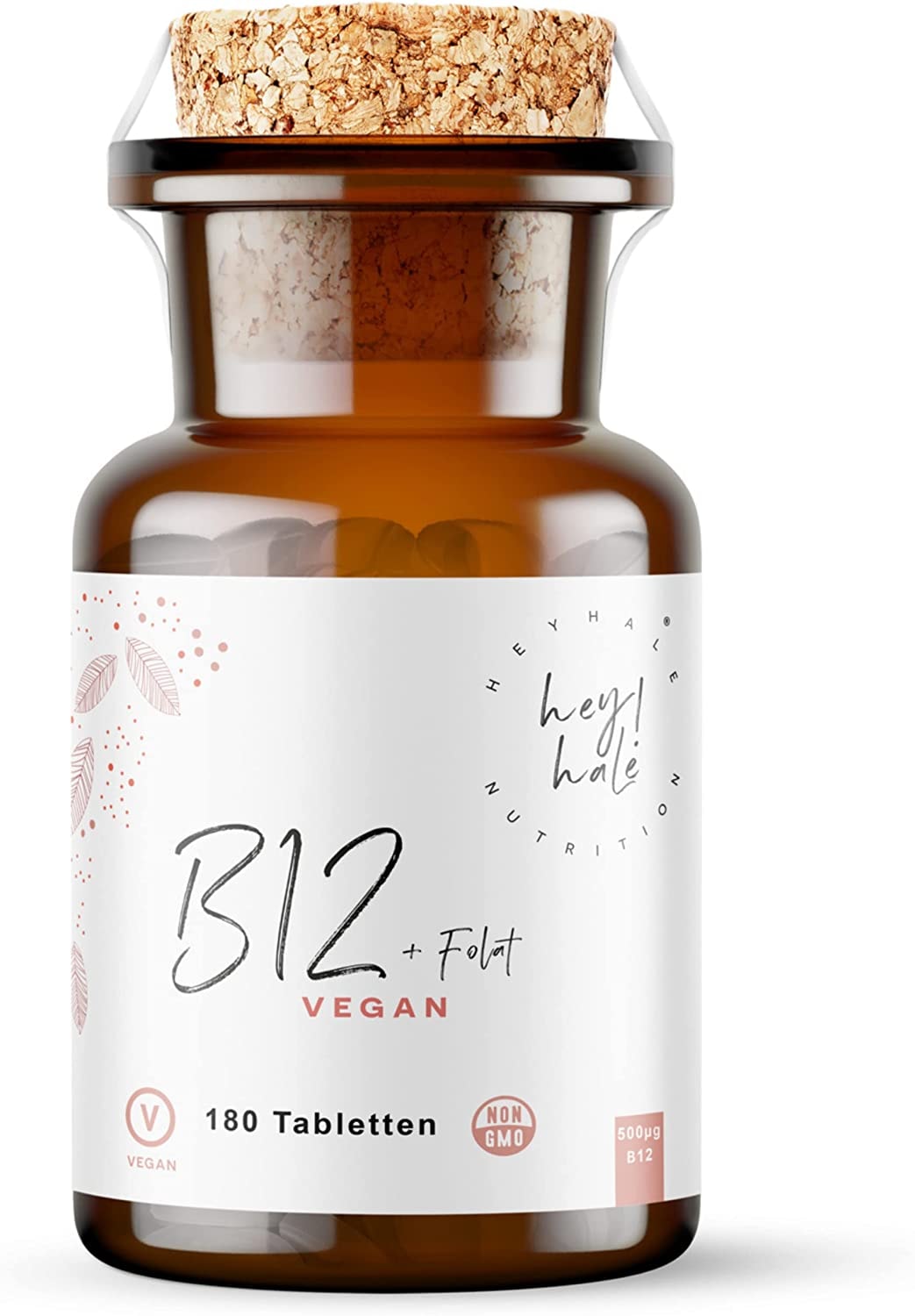 Produktbild von Bewertung Heyhale Vitamin b12 mit Folsäure B9 180 Tabletten 100% plastikfrei verpackt vegan b12 mit folsäure b12 hochdosiert b12 vegan mit folat (Glas)