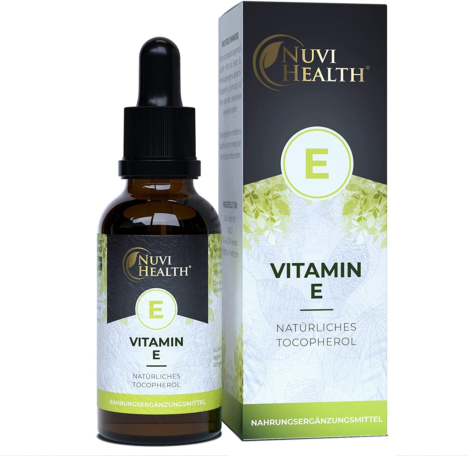 Produktbild von Nuvi Health Vitamin E - 100 I.E - 500 Tropfen = 50 ML - Premium: Natürliches bioaktives D-alpha-Tocopherol aus Sonnenblumenkernen - Hochdosiert - Vegan - Laborgeprüft