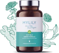 Produktbild von MYLILY Veganes Magnesium I Happy Belly I 100% VEGAN & PFLANZLICH I Meeres Magnesium I Natürliches Calcium aus Sango Meereskoralle I Hohe Bioverfügbarkeit I 90 Kapseln I Nachhaltige Glasflasche