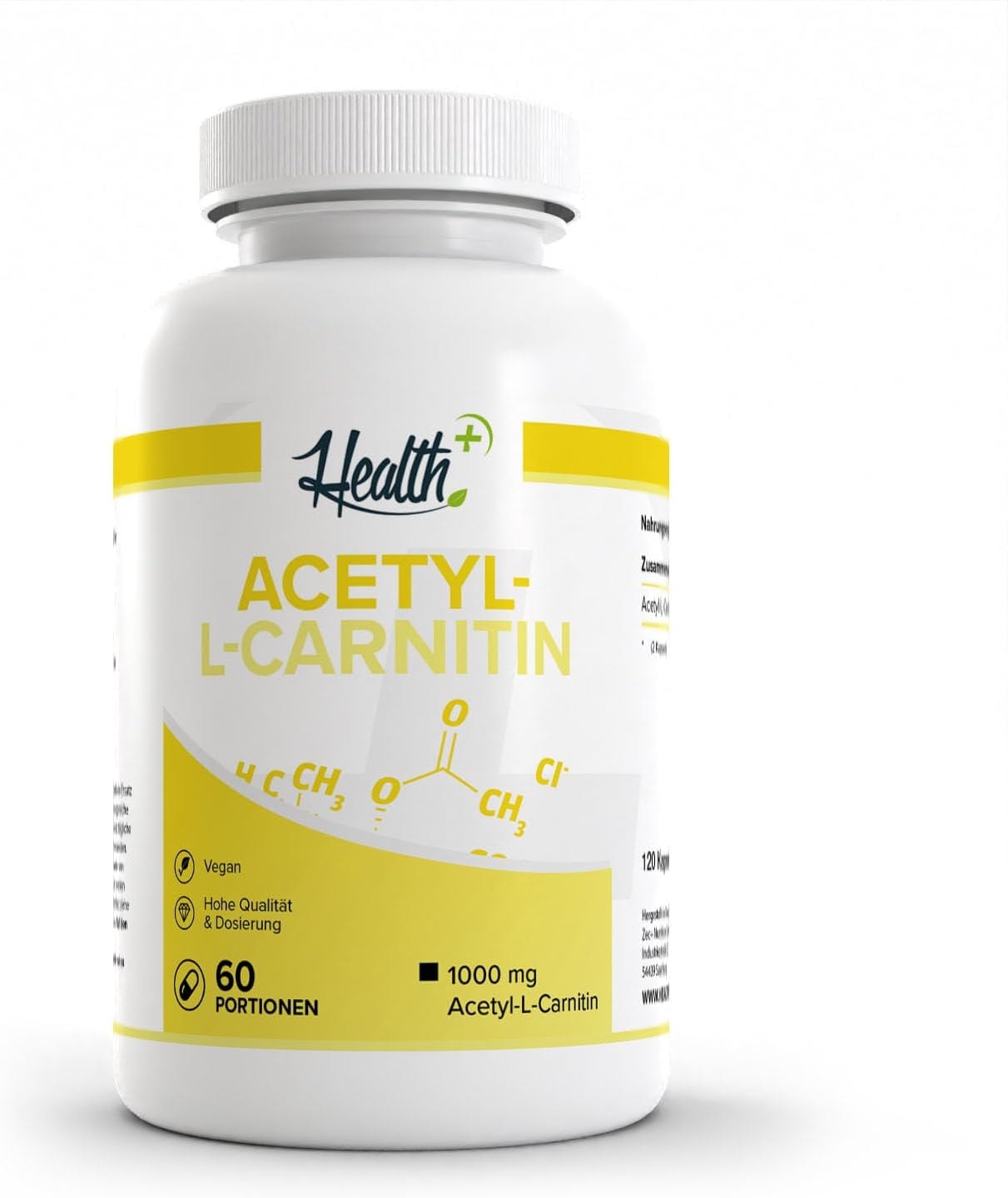 Produktbild von Bewertung Zec+ Nutrition Health+ Acetyl-L-Carnitin 120 Kapseln hochdosiert mit 1000 mg pro Kapsel Carnitin-Komplex made in Germany