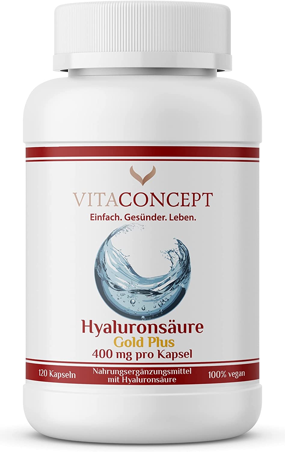 Produktbild von VITACONCEPT I Hyaluronsäure Kapseln hochdosiert I 120 Stück (4 Monate) I Hyaluron 500-700 kDa I 400 mg pro Kapsel I laborgeprüft I vegan I made in Germany