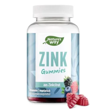 Produktbild von Bewertung Nature's Way Zink Gummies für Haut Haare Nägel hochdosiertes Zink mit 22 mg Zinkcitrat als alternative zur Kapsel stärkt das Immunsystem 120 vegetarische Gummibärchen