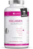 Produktbild von Bewertung Medical Beauty Cosmetics Premium Kollagen Hyaluron Kapseln mit Superfood Gojibeere und Grüntee - 180 Kollagen Kapseln vom Weiderind. 1000mg Kollagen Hydrolysat, Biotin, Selen, Zink, Vitamine C, B2, B3