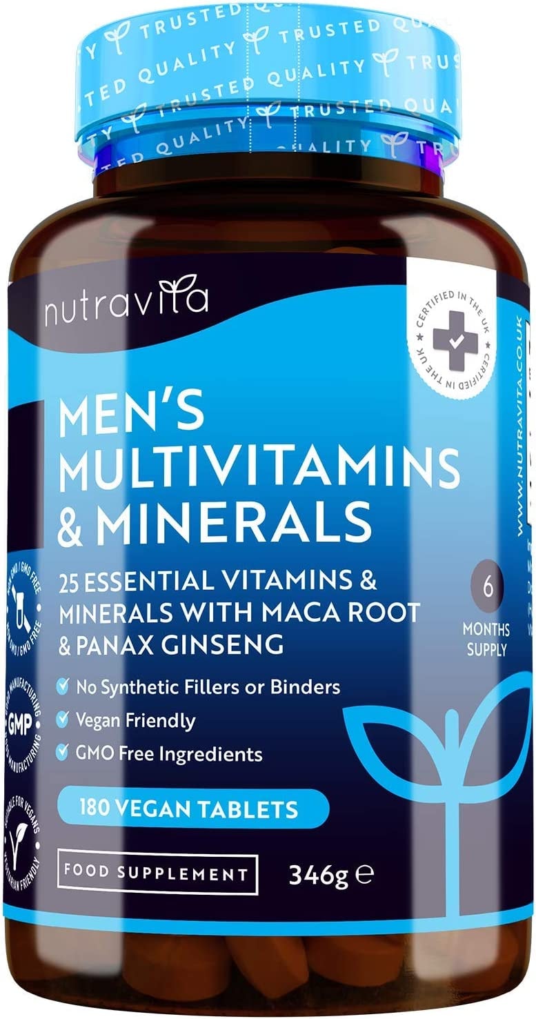 Produktbild von nutravita Multivitamine & Mineralien für Männer 25 Essentielle Aktive Vitamine & Mineralien mit Maca-Wurzel & Panax Ginseng 180 Vegane Multivitamin Tabletten Multivitamin Tabletten Hochdosiert Nutravita