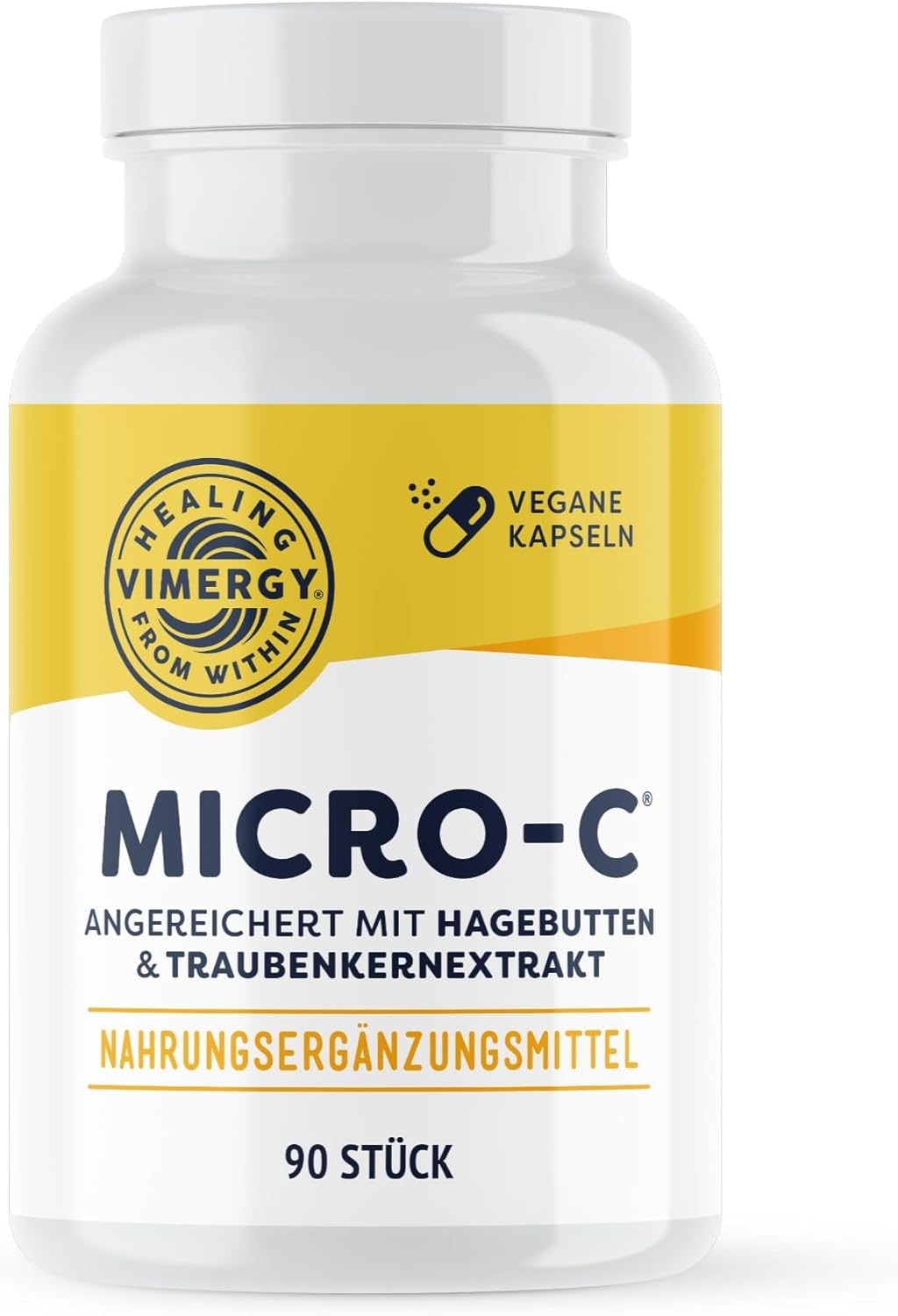 Produktbild von Bewertung Vimergy Micro-C Vitamin C Kapseln 90 Stück 500 mg Vitamin C säurearmes Vitamin C hochdosiert Hagebutte