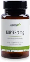 Produktbild von Sanuvit Kupfer 3 mg 180 Kapseln Qualität aus Österreich Kupfercitrat hochdosiert mit 3 mg hochwertigen Kupfer pro Kapsel | Hohe Bioverfügbarkeit | Vegan