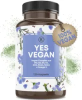 Produktbild von Yes Vegan Complex - Vitamin B12 K2 D3 Eisen Zink Selen und Omega 3 - 120 Kapseln - speziell für Vegetarier und - Geschenke - Supplements (1 Stück)