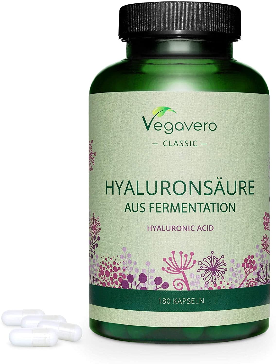 Produktbild von Vegavero HYALURONSÄURE Kapseln Vegavero Hochdosiert 600 mg 180 Kapseln für 6 Monate 800-1500 kDa Hochmolekular | Ohne Zusätze & Vegan
