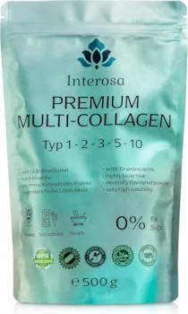 Produktbild von Bewertungsergebnis INTEROSA Collagen Pulver Kollagen Peptide Typ 1 2 3 5 10 Premium Collagen Complex geschmacksneutral Hydrolysat Protein super löslich 500 g