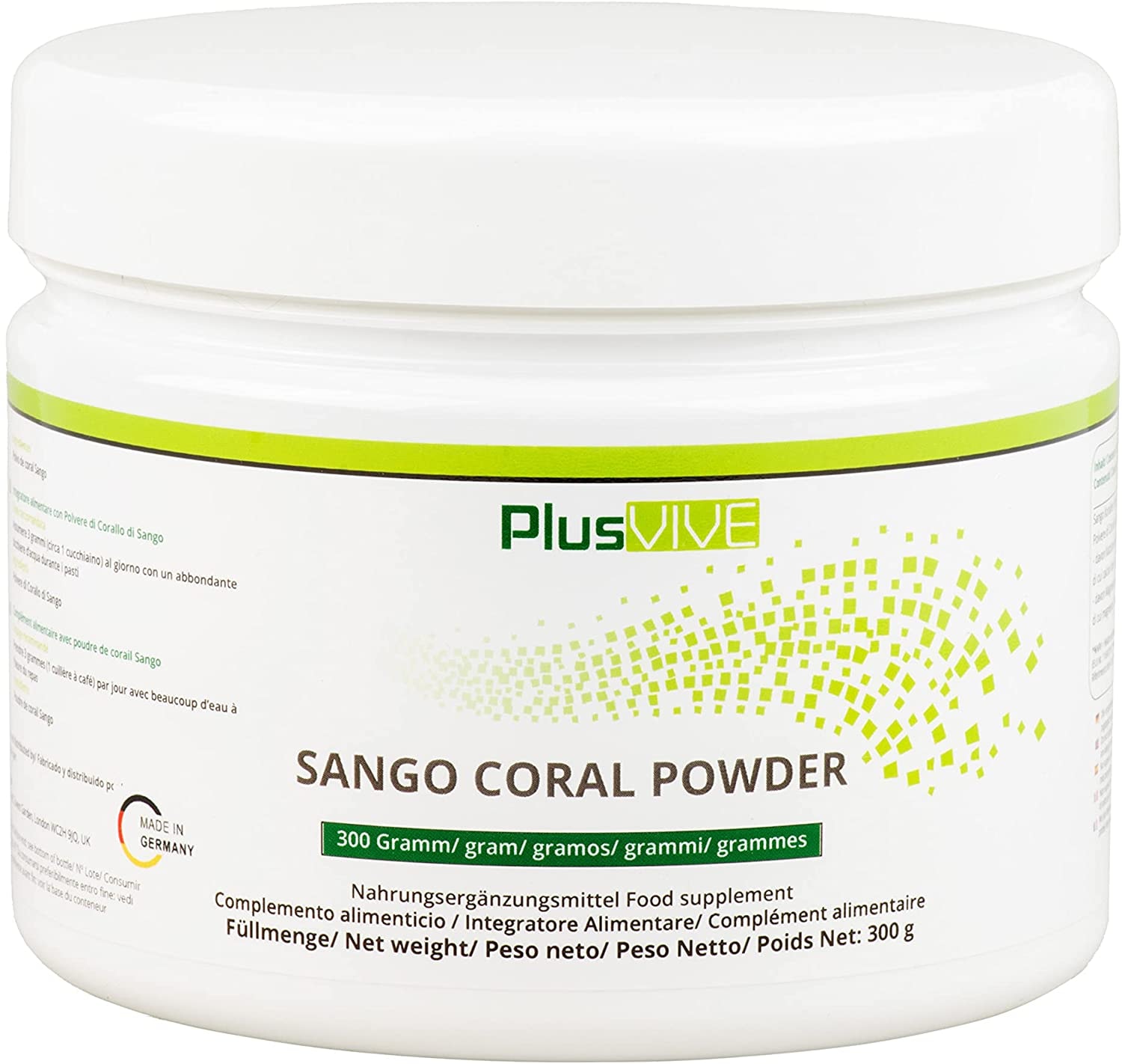 Produktbild von PlusVive - Sango Korallen Pulver - reines Pulver aus der Sango Meereskoralle mit 20% natürlichem Kalzium und 10% natürlichem Magnesium - 300 Gramm - abgefüllt in Deutschland