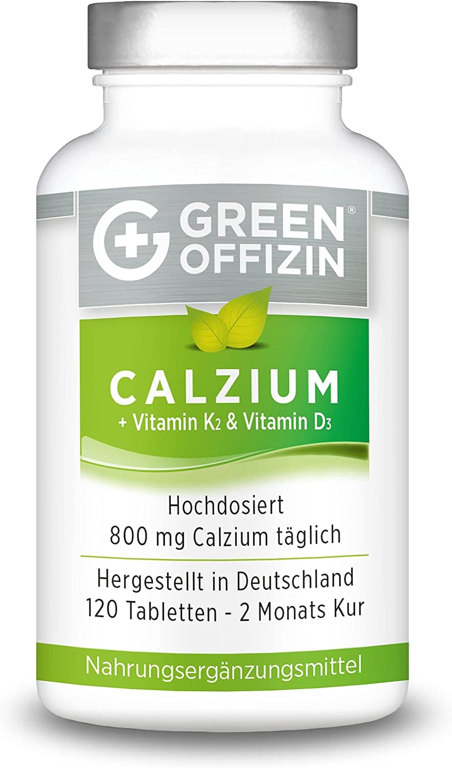 Produktbild von Green Offizin - Calzium + Vitamin D3 + K2 I Hochdosiert 800mg je Tagesdosis I Mit Rotalgen Kalzium, Calcium-Citrat & Calcium-Carbonat I Vegan (120 Tabletten)