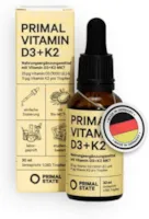 Produktbild von Primal State Vitamin D3 K2 1150 Tropfen 1000 I.E. je Tropfen Vitamin D flüssig in BIO MCT Öl aus Kokos hohe Bioverfügbarkeit
