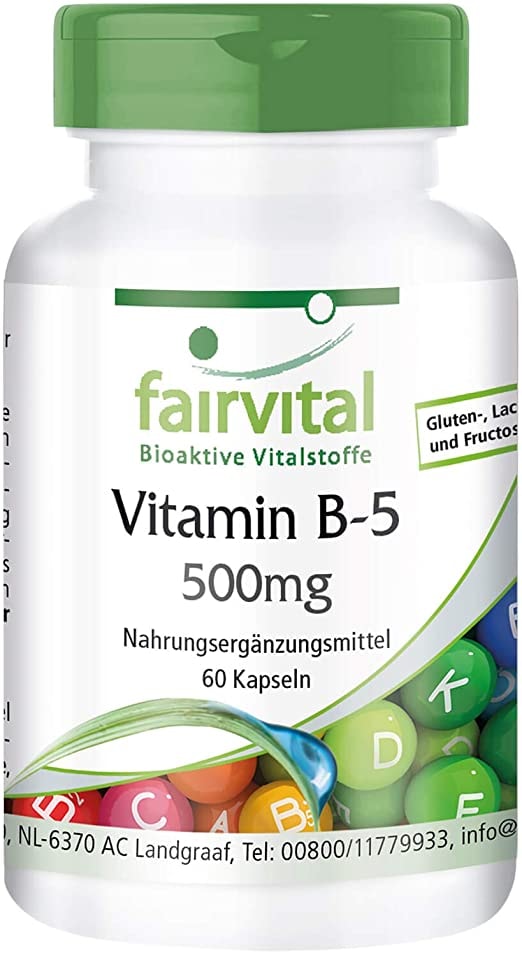 Produktbild von fairvital Vitamin B5 500mg - Pantothensäure Kapseln - HOCHDOSIERT - VEGAN - 60 Kapseln