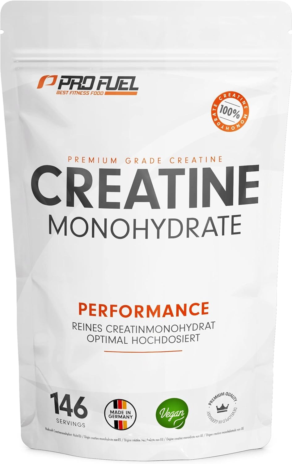Produktbild von Bewertung ProFuel Creatin Monohydrat Pulver 500g Kreatin Monohydrat in mikronisierter Qualität mit optimal hochdosiert reines ohne Zusätze, 100% vegan für 146 Anwendungen