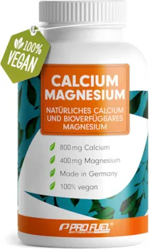 ProFuel Calcium & Magnesium 120 Kapseln, vegan & hochdosiert mit 800mg Calcium + 400mg Magnesium pro Tag - hohe Bioverfügbarkeit durch natürliches Calcium aus Rotalgen und Magnesium-Citrat - Made in Germany
