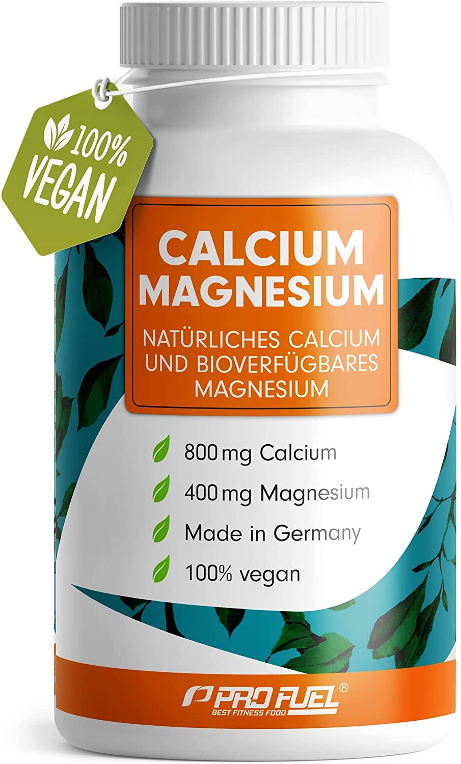 Produktbild von ProFuel Calcium & Magnesium 120 Kapseln, vegan & hochdosiert mit 800mg Calcium + 400mg Magnesium pro Tag - hohe Bioverfügbarkeit durch natürliches Calcium aus Rotalgen und Magnesium-Citrat - Made in Germany