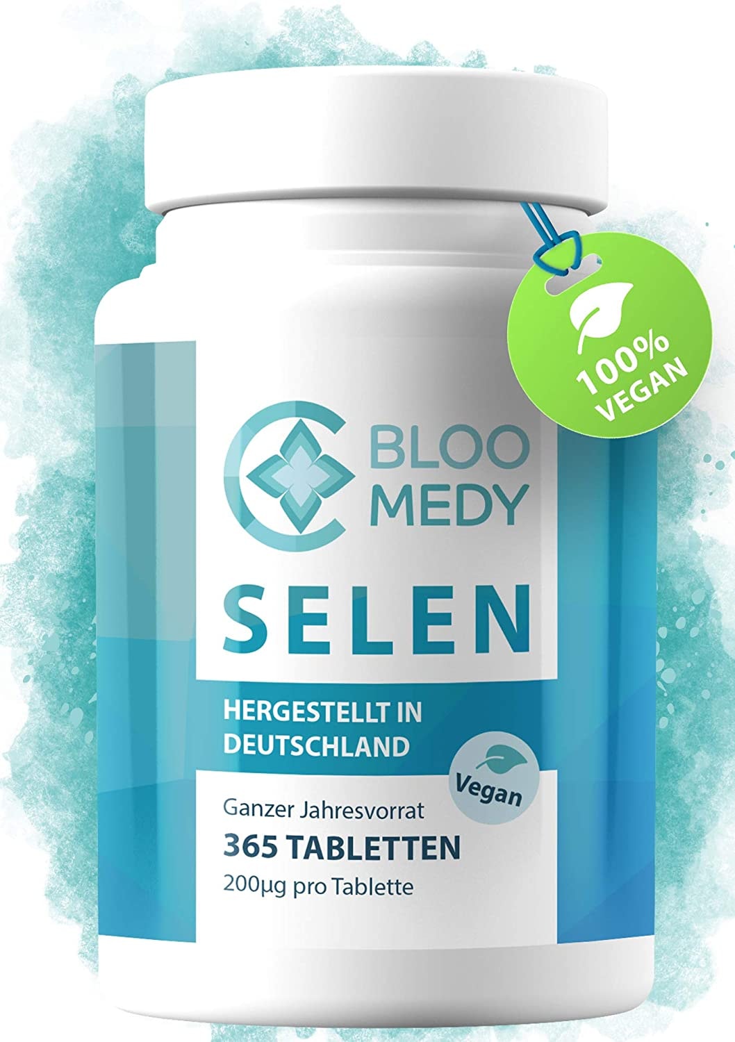 BLOOMEDY - Selen hochdosiert – 365 vegane Tabletten mit je 200µg – Laborgeprüft in Deutschland – Selen 200µg pro Tablette – Premium Natriumselenit im Jahresvorrat – Selenium ohne unerwünschte Zusätze