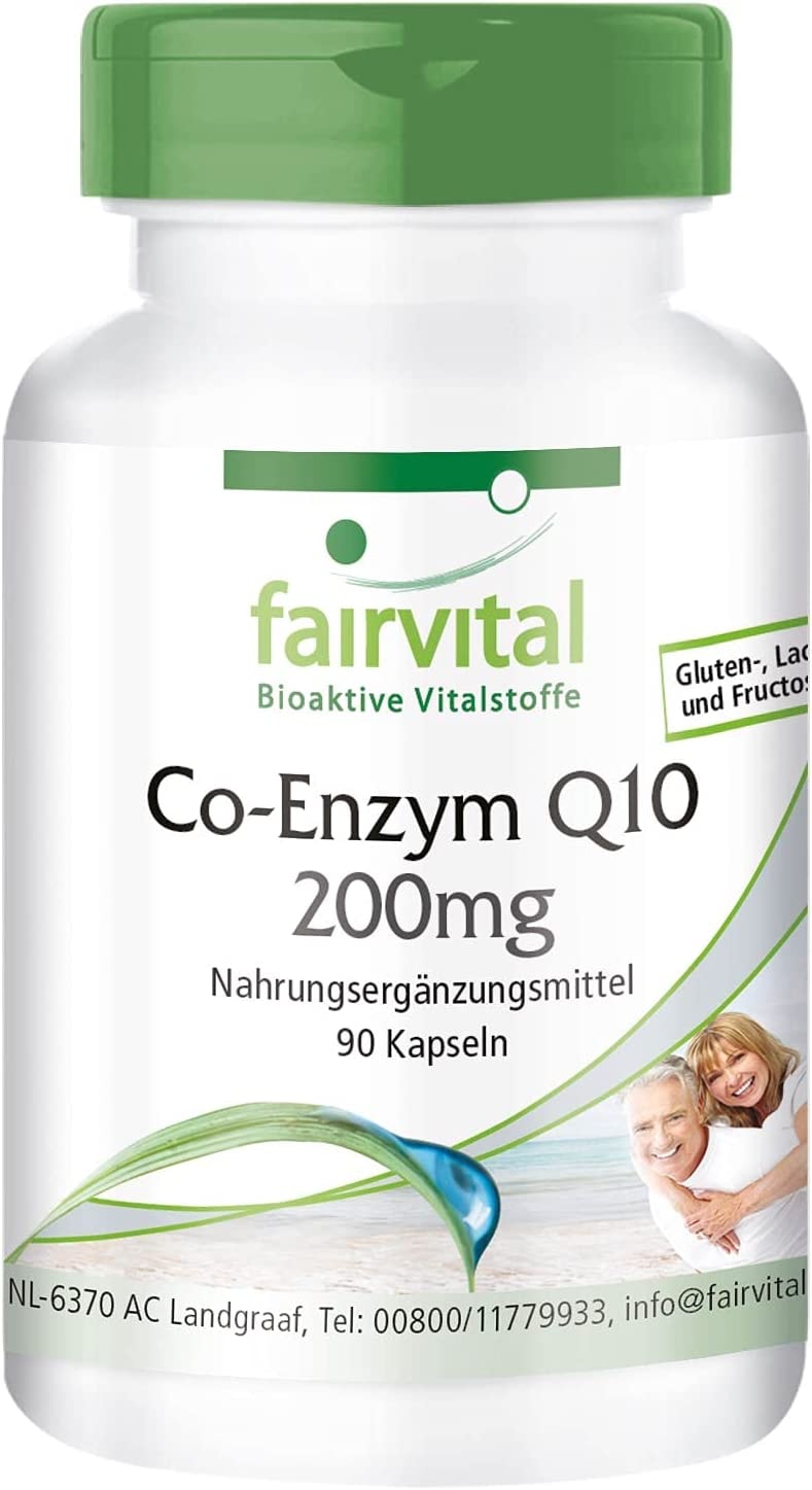 Produktbild von fairvital - Coenzym Q10 200mg - HOCHDOSIERT - CoQ10 Ubichinon Kapseln - VEGAN - 90 Kapseln