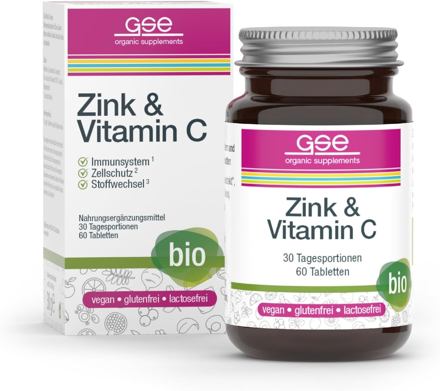 Produktbild von Bewertung GSE Zink und Vitamin C Complex Bio Zink Vitamin C Tabletten für Immunsystem & Zellschutz - Rein pflanzliches Zink und Vitamin C, biologischer Anbau - Vegan, Herstellung in Deutschland - 60 Stück