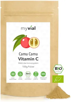myvial Vitamin C aus natürlichem Camu Camu Pulver 100g vegan Bio Qualität für Immunsystem & Abwehrkräfte 100% rein & natürlich