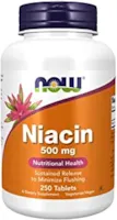 Now Foods Niacin Vitamin B3 500mg 250 vegane Tabletten Laborgeprüft Glutenfrei Sojafrei Vegetarisch