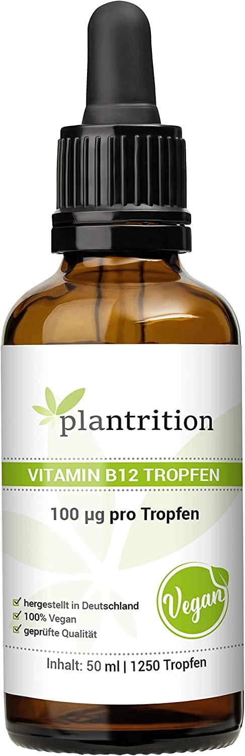 Produktbild von Bewertung plantrition Vitamin B12 Tropfen 1250 Tropfen je 100µg Beide Aktivformen Methyl- & Adenosylcobalamin ohne Alkohol vegan hergestellt in DE 50ml