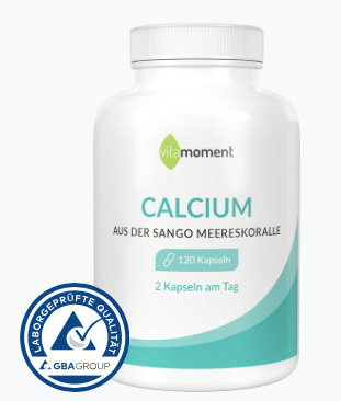 Produktbild von Bewertung vitamoment Calcium Kapseln hochdosiert vegan Sango Meereskoralle Knochen Nerven Stoffwechsel Muskeln