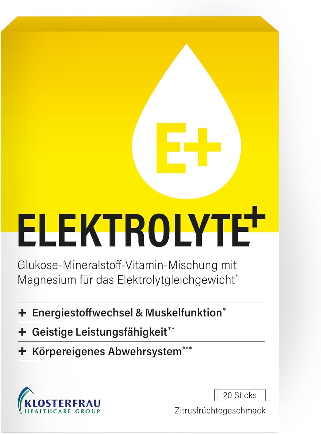 Produktbild von Bewertung Klosterfrau ELEKTROLYTE 20 Sticks unterstützt das Elektrolytgleichgewicht mit Magnesium Zink B5 Kalium Zitrusfrüchtegeschmack vegan