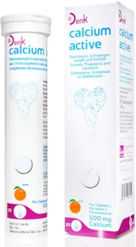 Produktbild von DENK - calcium active Denk Nahrungsergänzungsmittel mit Calcium für Knochen, Zähne und Muskeln, für jede Lebensphase, mit 500 mg Calcium, 20 Brausetabletten