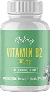 Produktbild von Vitabay Vitamin B2 (Riboflavin) | 100 vegane Tabletten | Hochdosiert mit 100 mg | Laborgeprüft & hergestellt aus hochwertigen Rohstoffen