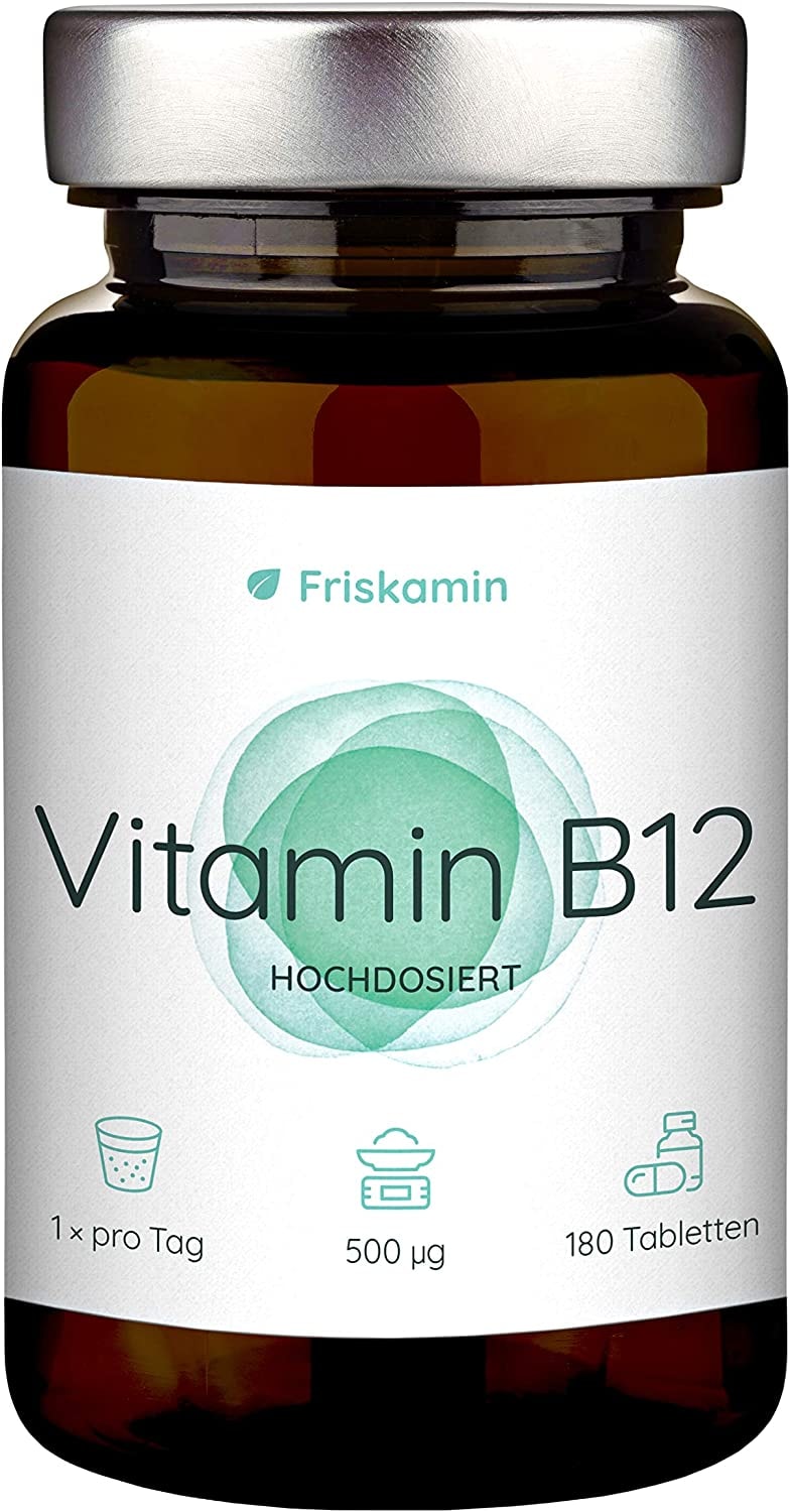 Friskamin - Vitamin B12 500μg hochdosiert vegan - 180 Kapseln entsprechen einer 6 Monate Dosis - hochwertiges Methylcobalamin - sorgfältig in Deutschland hergestellt