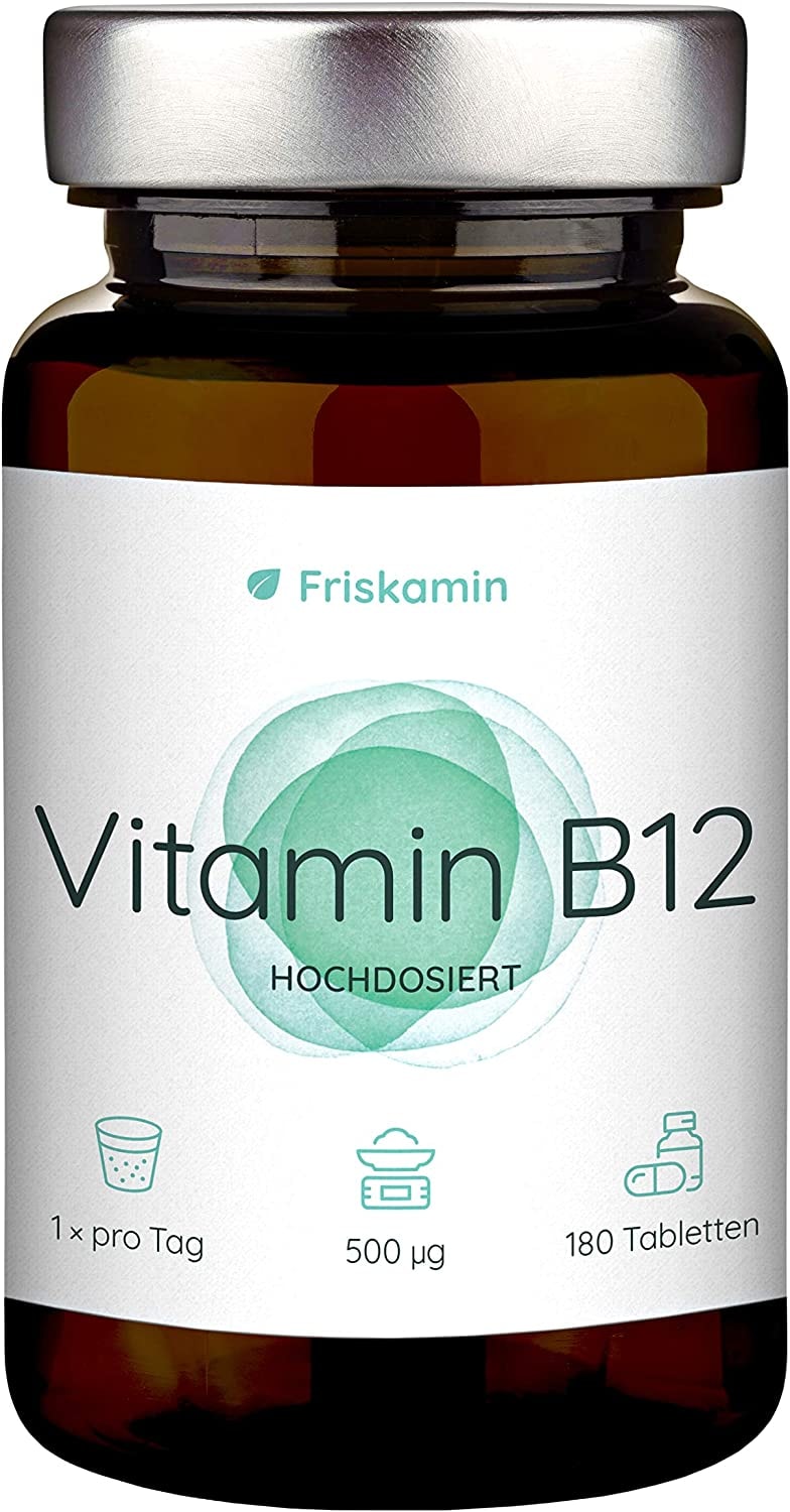 Produktbild von Friskamin - Vitamin B12 500μg hochdosiert vegan - 180 Kapseln entsprechen einer 6 Monate Dosis - hochwertiges Methylcobalamin - sorgfältig in Deutschland hergestellt