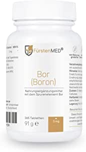 FürstenMED Boron Tabletten mit 3 mg reinem Bor je Tablette - 365 Stück (Jahresvorrat) - Laborgeprüftes Spurenelement & Vegan