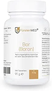 Produktbild von FürstenMED Boron Tabletten mit 3 mg reinem Bor je Tablette - 365 Stück (Jahresvorrat) - Laborgeprüftes Spurenelement & Vegan