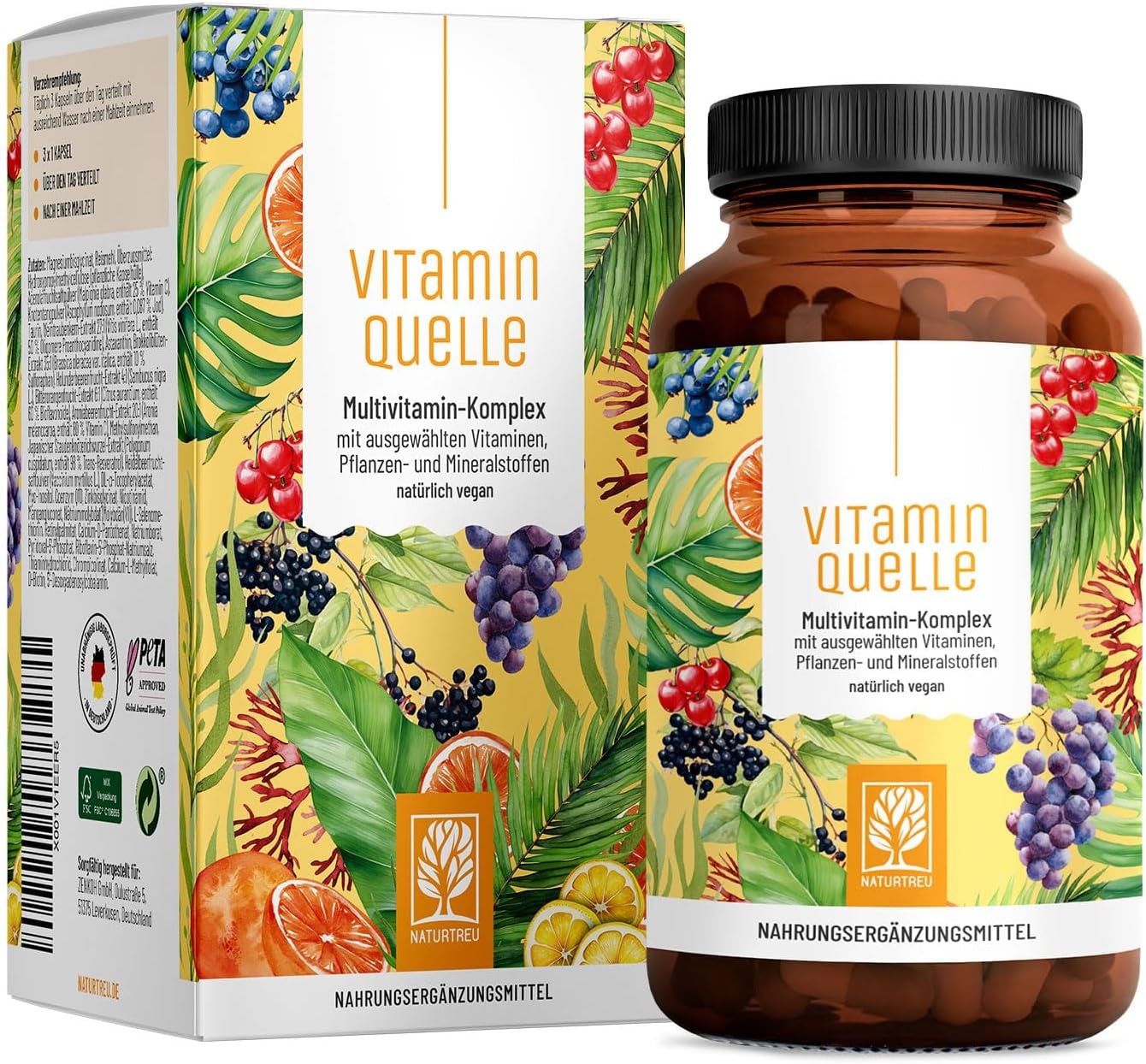 Produktbild von Bewertung NATURTREU All in One Multivitamin Mineralien Komplex 35 wertvolle A-Z Vitamine und Mineralstoffe Multi Vitamin Kapseln hochdosiert Vegan und ohne unnötige Zusatzstoffe