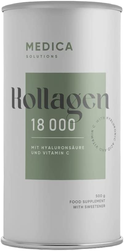 Produktbild von MEDICASOLUTIONS Collagen 18.000mg Peptide Hyaluronsäure Vitamin C Kollagen Hydrolysat Pulver mix Beauty & Glow Collagen,schöne Haut,Haare,Nägel | Laborgeprüft in Deutschland, Wassermelonengeschmack