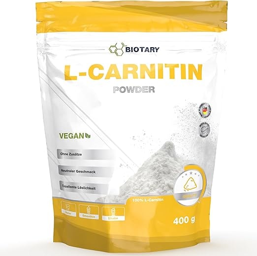 Produktbild von Bewertung BIOTARY L-Carnitin Pure 400g reines Pulver ohne Zusätze 133 Portionen 3000 mg Carnitinpulver 100% L-Carnitin Tartrat Laborgeprüft Vegan Hochdosiert Premium Qualität