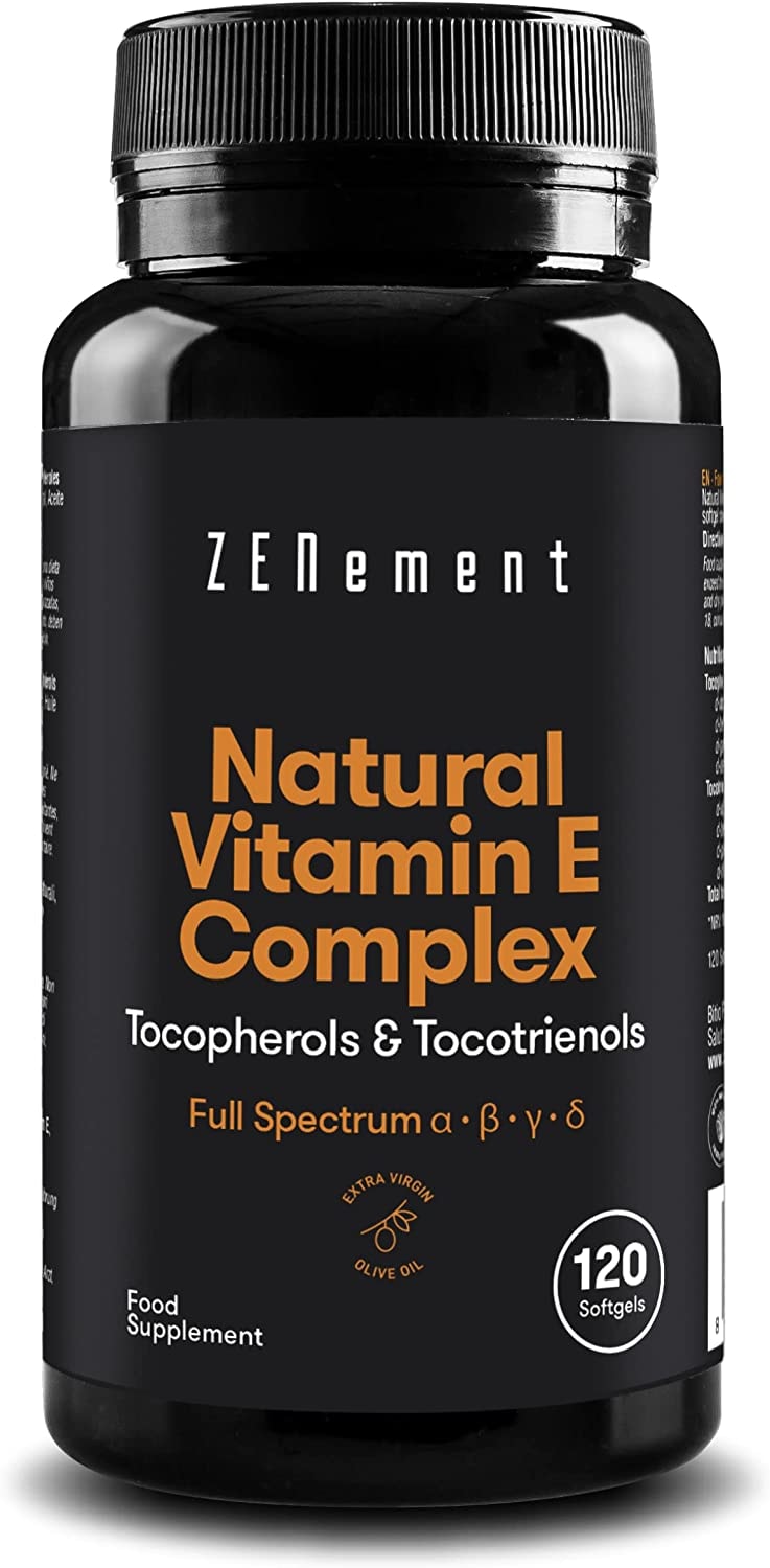 Produktbild von Zenement | Natürlicher Vitamin-E-Komplex, Tocopherole & Tocotrienole, 120 Weiche Kapseln | mit Spanischem Natives Olivenöl Extra | Vollspektrum | Antioxidans | 100% natürliche Zutaten, Frei von Soja