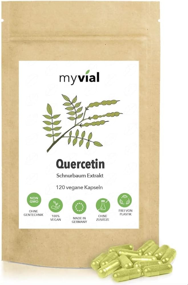 Produktbild von Bewertung myvial Quercetin 120 Kapseln vegan hochdosiert 400mg je Kapsel Vorrat für 4 Monate 100% natürliches Quercetin Unterstützt das Immunsystem Japanischer Schnurbaum Premium Qualität