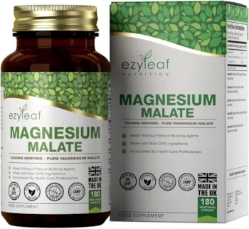 Produktbild von Bewertung ezyleaf Magnesium Malat 1000mg Magnesium Malate pro Portion 180 Kapseln Magnesiummalat Vegan und ohne Füllstoffe Magnesium Komplex Gentechnik-, Gluten- & Allergenfrei Hergestellt in GB
