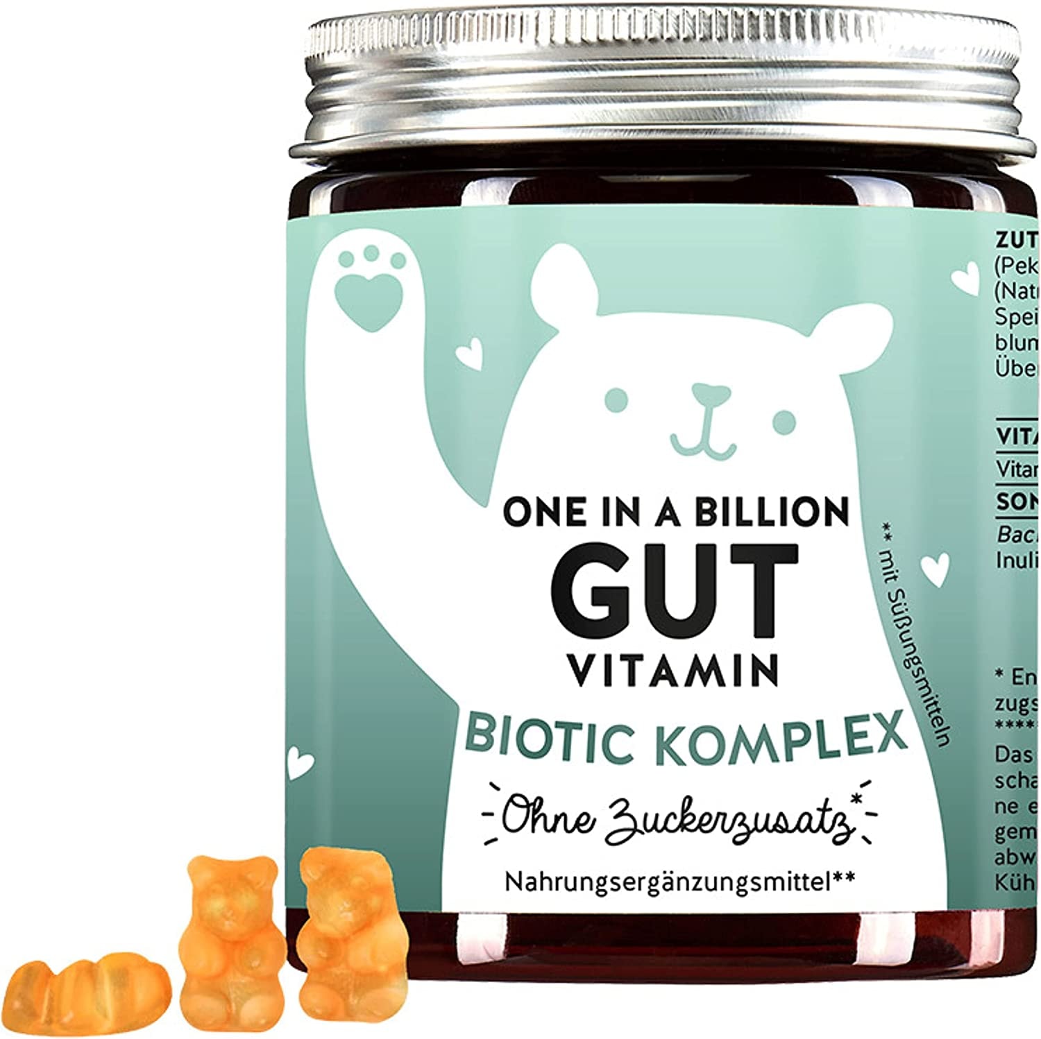 Produktbild von Bewertung Bears with Benefits One in a Billion Darmflora Vitamin Kulturen Komplex mit Darmbakterien Inulin und Vitamin B6 für eine gesunde Darmflora gegen Blähbauch Völlegefühl und Reizdarm 60 Stück Vegan zuckerfrei