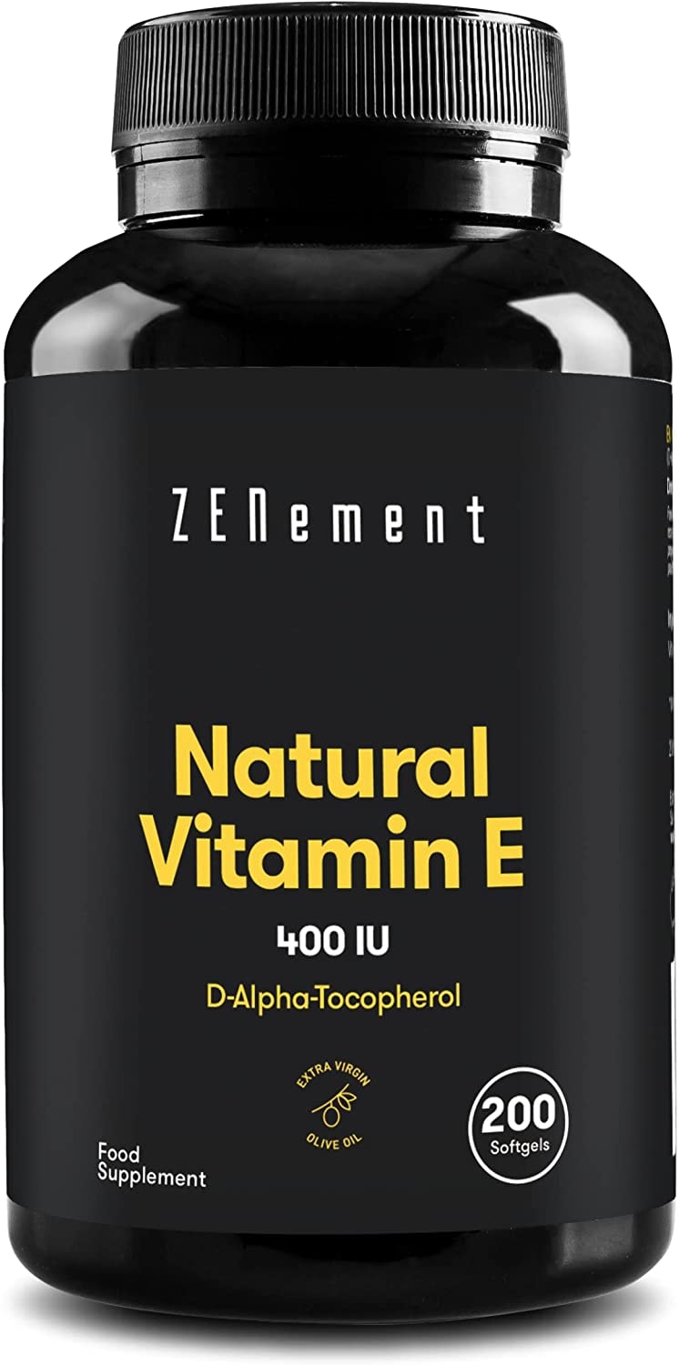 Zenement | Natürliches Vitamin E - 400 IE, (D-Alpha-Tocopherol), 200 Weiche Kapseln | Antioxidant und Anti-Aging | GMO-frei